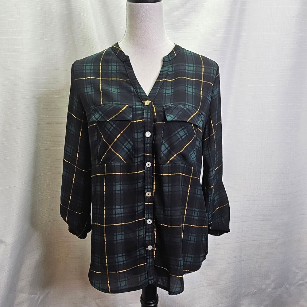 Alice Blue For Stitch Fix Green Plaid Button Front Blouse Size Small